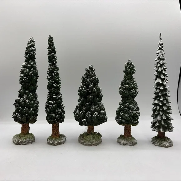 Department 56 1998 Vintage Village Snowy Evergreens Set Of 5 Large 52614 Retired - Picture 3 of 12